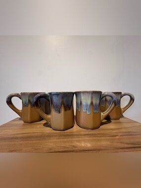 Rustic Brown Ceramic Mug with Blue Drip Glaze